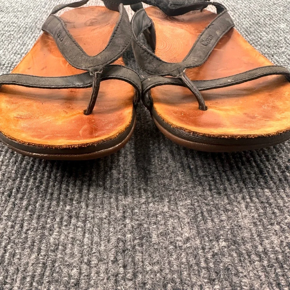 Chaco Maya II Sandals Women 8 Leather Strappy Thong Black Casual Summer